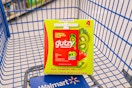 AI Image created by ChatGPT of the Gutzy fruit pouch 4-count package in Walmart shopping cart