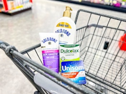 cart with gold bond, dulcolax, unisom