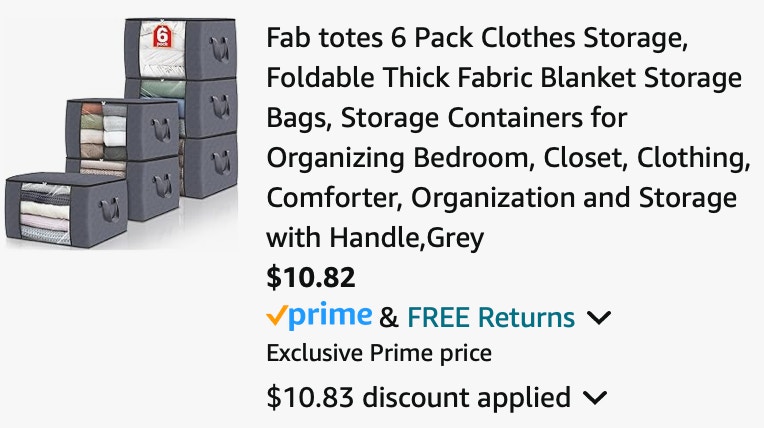 Fab totes 6 Pack Clothes Storage