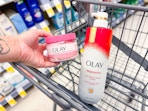 olay body wash and scrub in walgreens cart