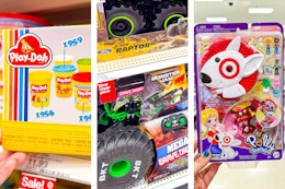 Play-Doh can, Monster Jam trucks, Polly Pocket Bullseye Target set