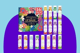 16 lip balms in assorted flavors