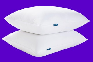 Two fluffy Bedsure pillows on a purple background