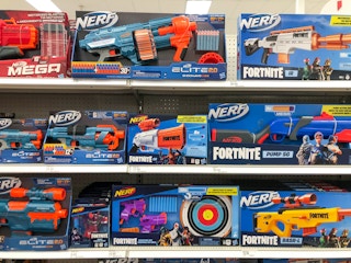 boxes of a Nerf un on store shelf