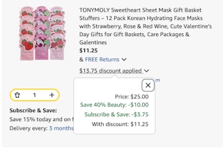 TonyMoly face masks Amazon receipt