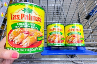 Three Las Palmas Sauce in Walmart shopping cart
