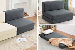 Three lifestyle images of the Fairyland Folding Mattress in home setting