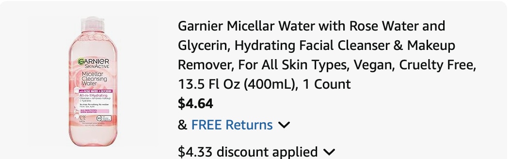 micellar water Amazon receipt