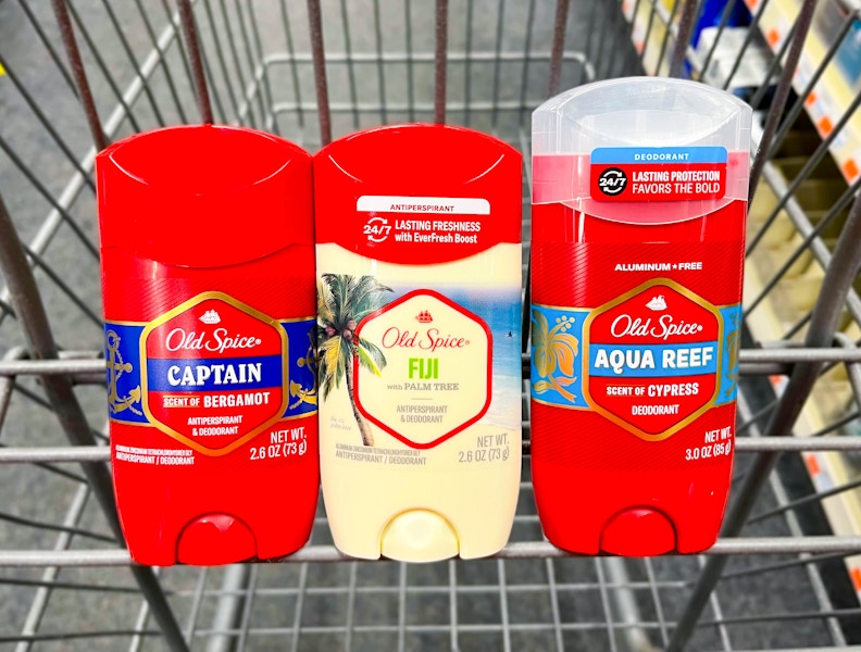 three Old Spice deodorants inside cart