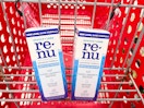 two bottles of renu contact solution in target cart