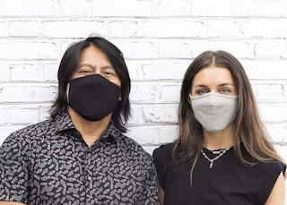 A man and woman wearing Case Mate cloth face masks.
