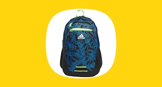 an adidas backpack in blue and yellow