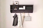 Lifestyle image of the Noble House Coat Rack mounted on the wall