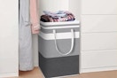 a laundry basket full of clothes