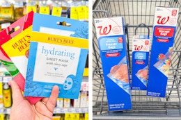 sheet masks and storage bags in collage