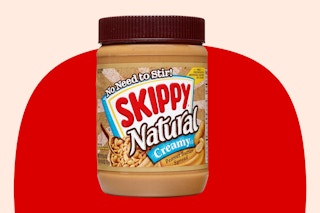 skippy peanut butter jar on red KCL template
