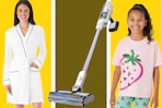 collage with models wearing apparel and a vacuum