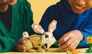 two kids building a bunny LEGO kit