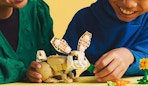two kids building a bunny LEGO kit
