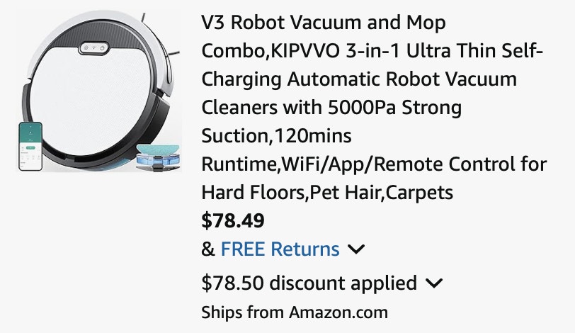 V3 Robot Vacuum and Mop Combo,KIPVVO 3-in-1 Ultra Thin Self-Charging Automatic Robot Vacuum 