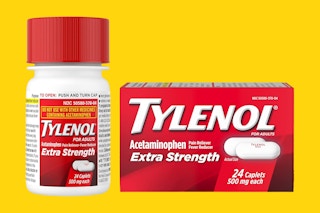 Tylenol packaging on yellow background