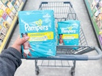 pampers diaper packs in a walgreens cart
