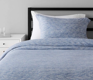 blue dyed folded bedding