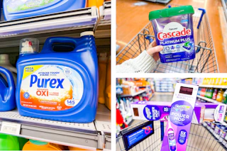 Purex Detergent, Cascade Dishwasher Pods, Swiffer PowerMop