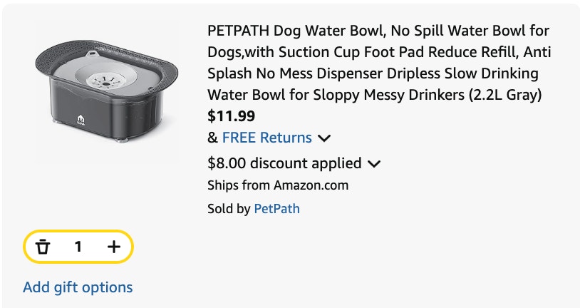 dog bowl Amazon receipt