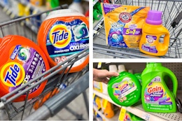 collage with gain, tide, and arm & Hammer laundry products