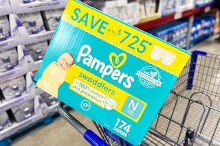 pampers swaddlers diapers in a cart