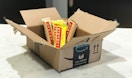 an Amazon box with snack bars inside