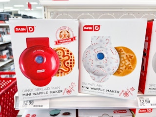 dash holiday mini waffle makers on a target shelf