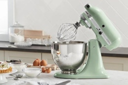 light blue tilt-head stand mixer