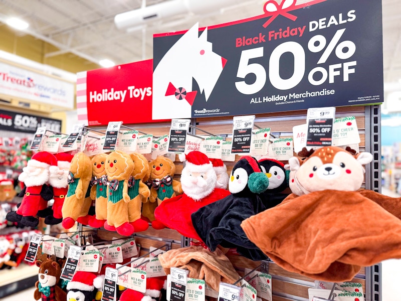 holiday themed pet toy display