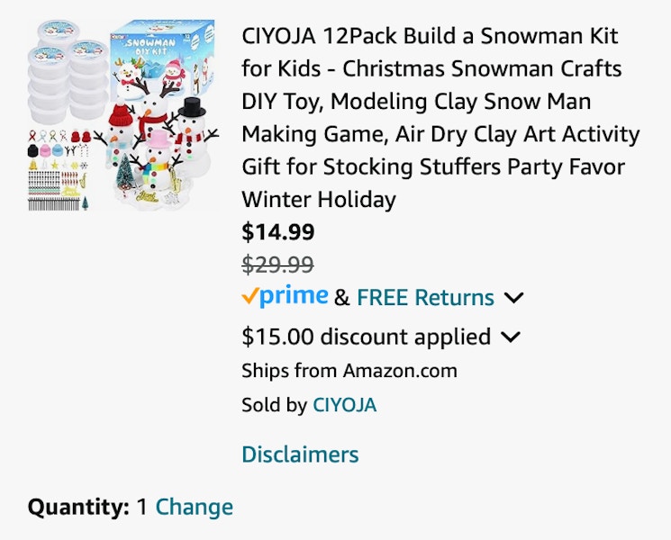 Amazon Snowman Building Kit 12-Pack 2024 2