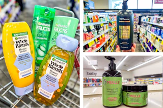 collage image of garnier, mielle, and tresemme shampoo