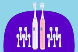 Dnil 2-Pack Adult Electric toothbrushes on a purple background.