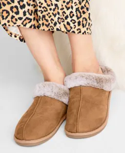 Women's Faux-Fur-Collar Clog Slippers