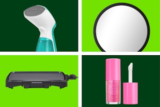clothing steamer, mirror, griddle, and lip gloss