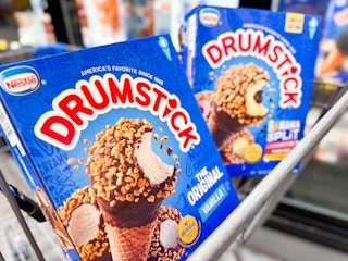 two packages of Drumstick Cones in a Walmart cart