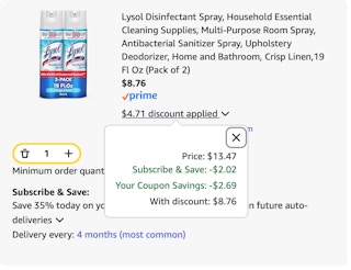 Lysol Disinfectant Spray Amazon receipt