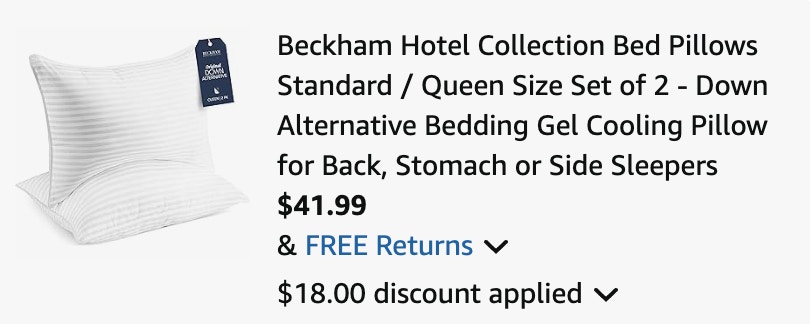 Beckham pillow Amazon receipt