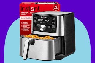 Instant Pot vortex plus on a blue background.