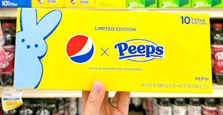 hand holding package of limited edition pepsi peeps pop in store