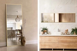 2 lifestyle images of the EDX full length mirror used vertically and horizontally 