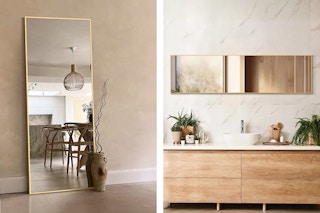 2 lifestyle images of the EDX full length mirror used vertically and horizontally