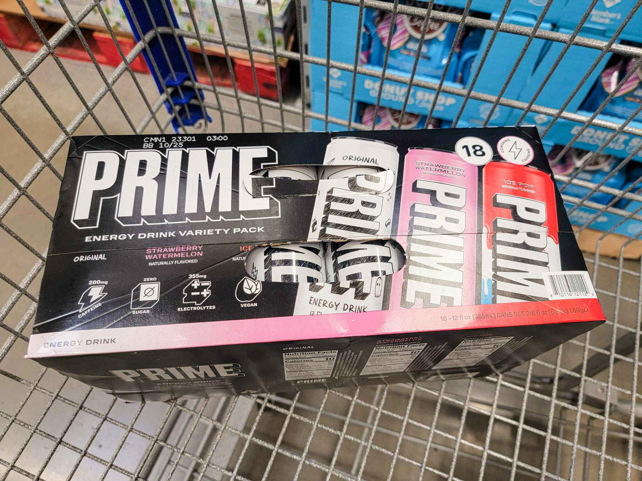 prime energy drinks in a cart
