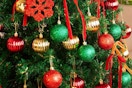 12 sphere ornaments in different textures. Choose green, gold or red.