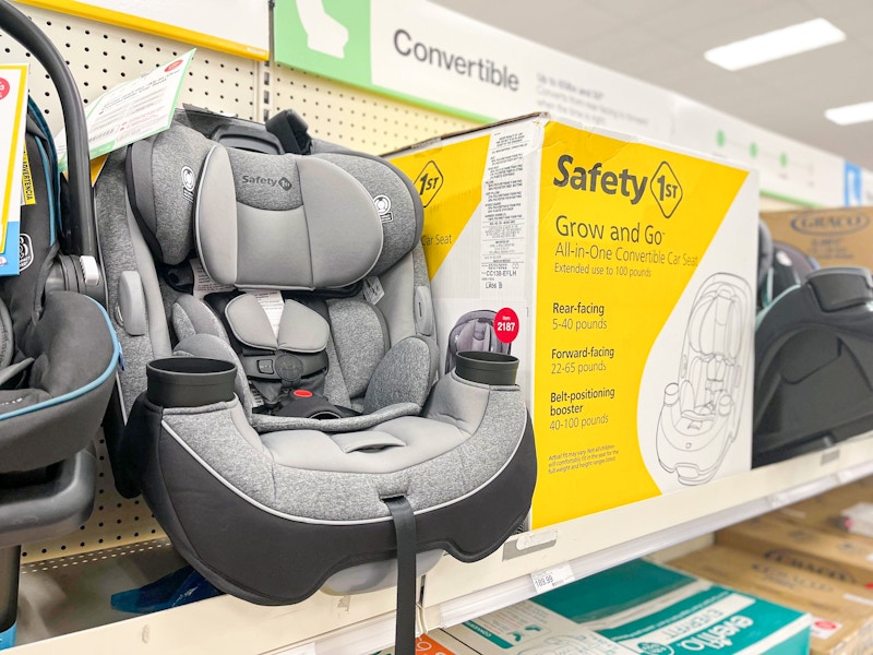 A Safety grow and go convertible car seat on the shelf at Target.